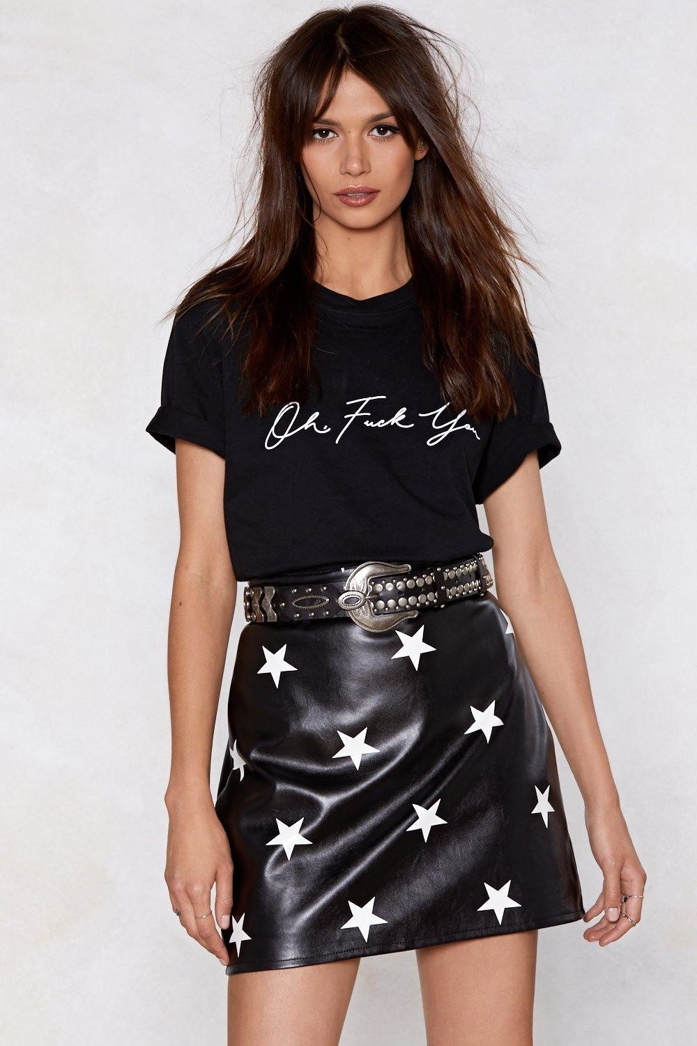 Star Print Faux Leather Mini Skirt | Nasty Gal (US)