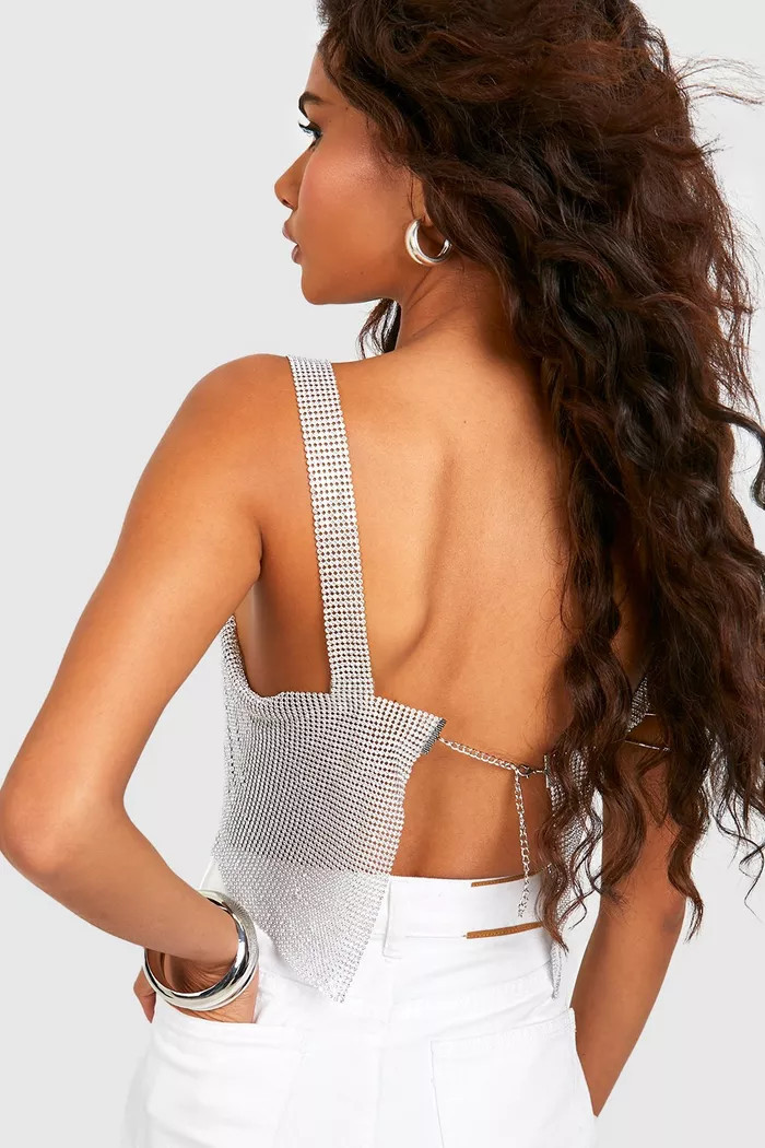 Diamante Square Neck Cami Crop Top | Boohoo.com (UK & IE)