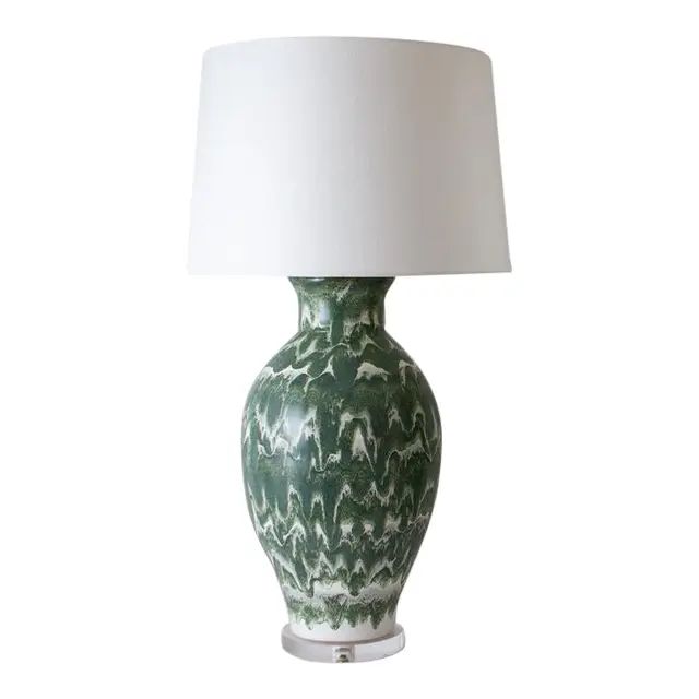 Paul Schneider Ceramic “Matagorda” Lamp in Drip Banded Forrest Glaze | Chairish