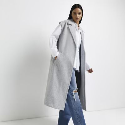 Grey longline sleeveless jacket | River Island (UK & IE)