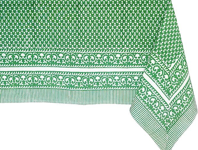 ATOSII Queen Green 100% Cotton Tablecloth, Handblock Print Rectangle Table Cover for Kitchen Dini... | Amazon (US)