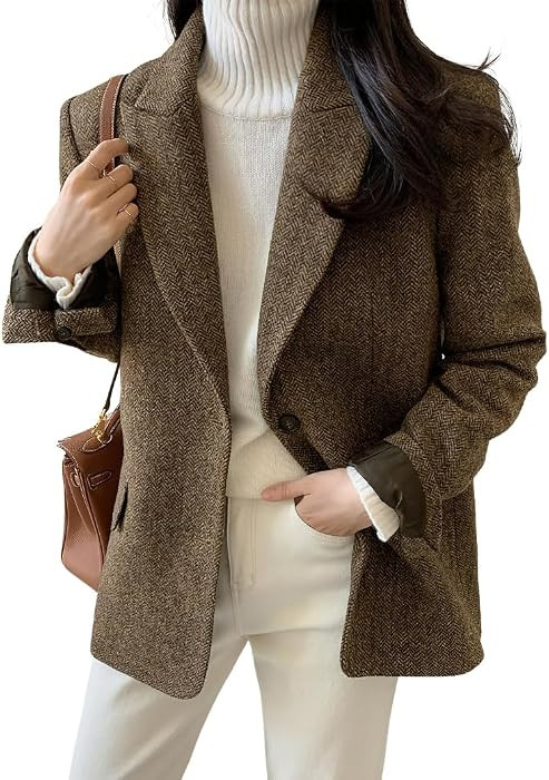chouyatou Womens Fall Winter Wool Blend Casual Business Blazer Jacket Single Breasted Dressy Work... | Amazon (US)