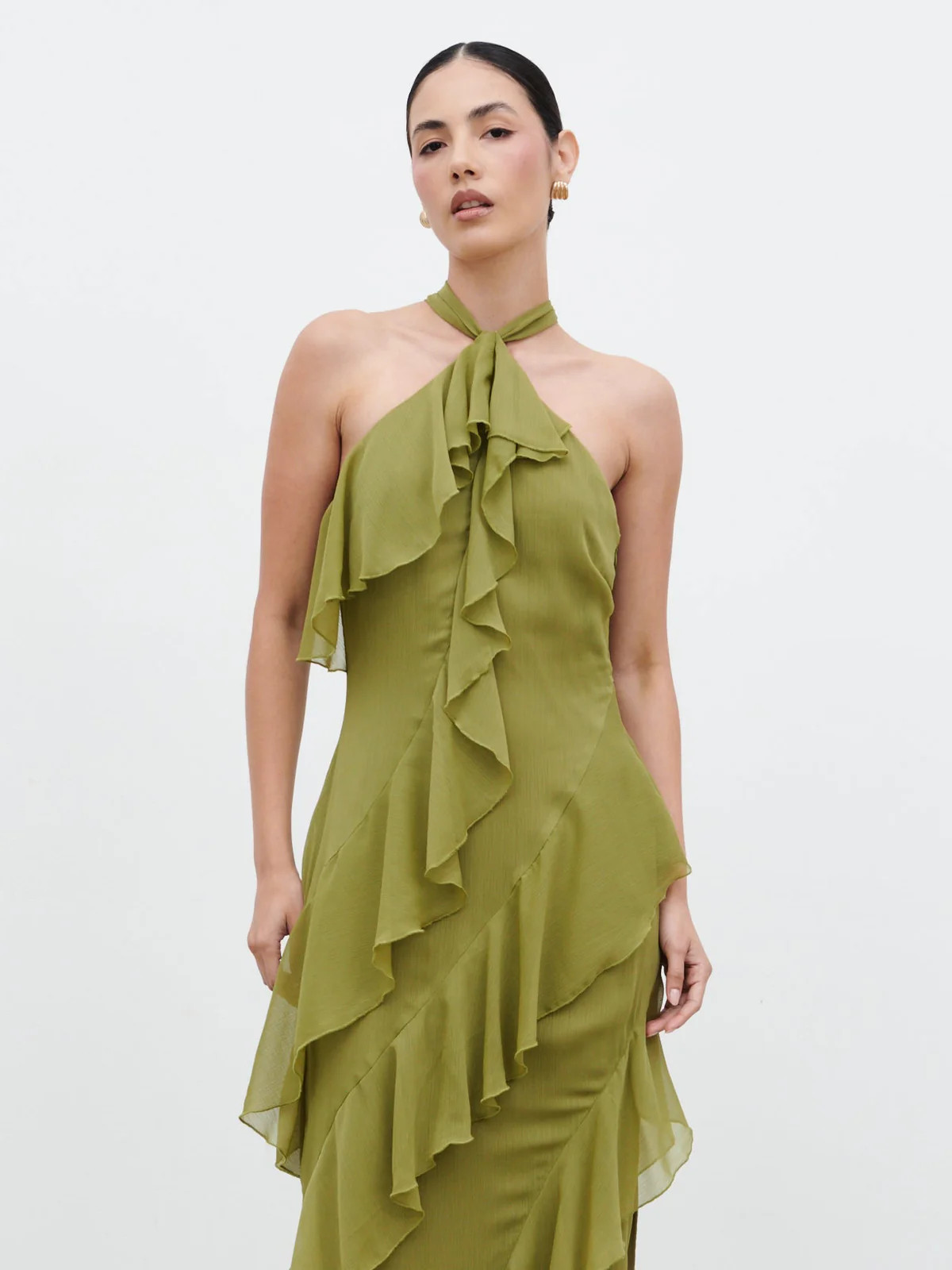 Aria Halterneck Ruffle Maxi Dress | Pretty Lavish (UK)