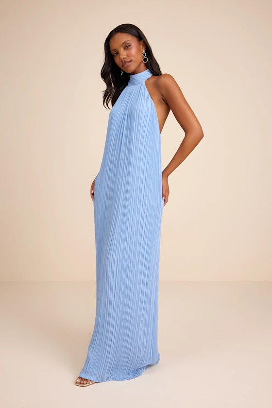 Marta Powder Blue Pleated Backless Maxi Dress | Lulus