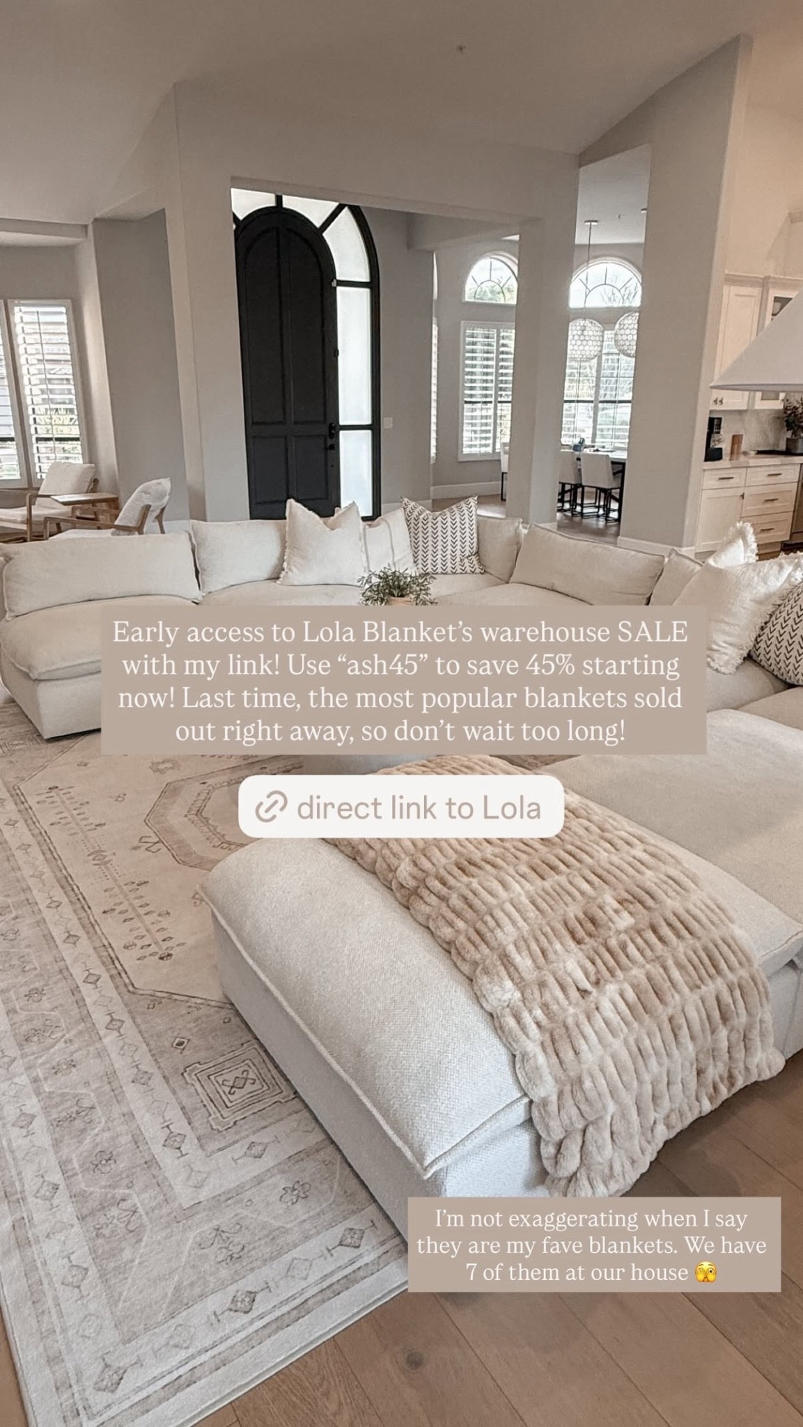 EARLY ACCESS TO THE WAREHOUSE SALE! Use discount code “ash45” for 45% off your Lola order! I can’t express enough how much I love these blankets 🤍

#lolablankets #cozy 

#LTKSaleAlert #LTKHome #LTKmomlife