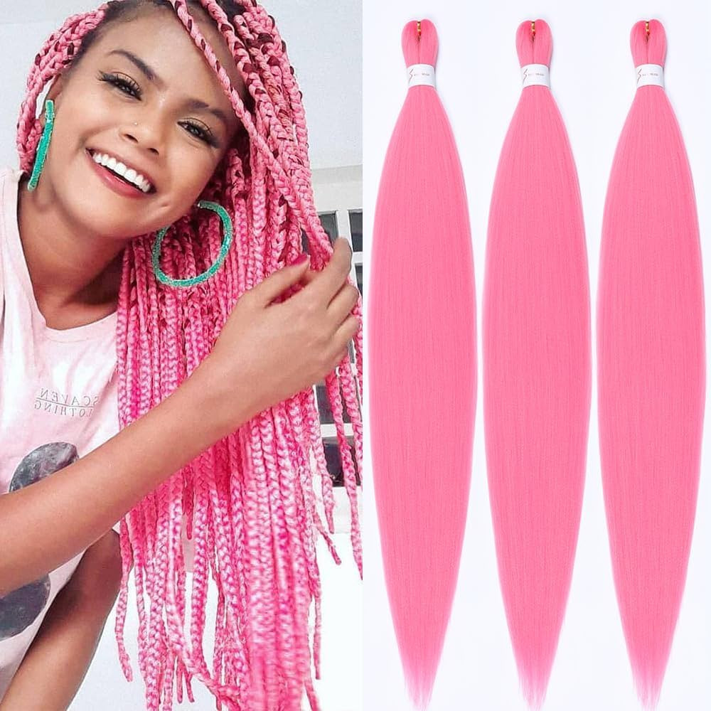 Pre stretched Braiding Hair 32 Inch Pink Braiding Hair Extensions Yaki Braids Hair Hot Water Sett... | Amazon (US)