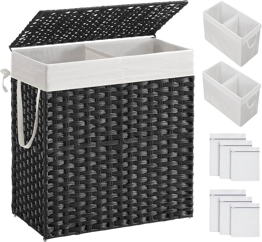 SONGMICS Laundry Hamper with Lid, 110L Clothes Hamper with 2 Removable Liner Bags, 6 Mesh Bags, W... | Amazon (US)