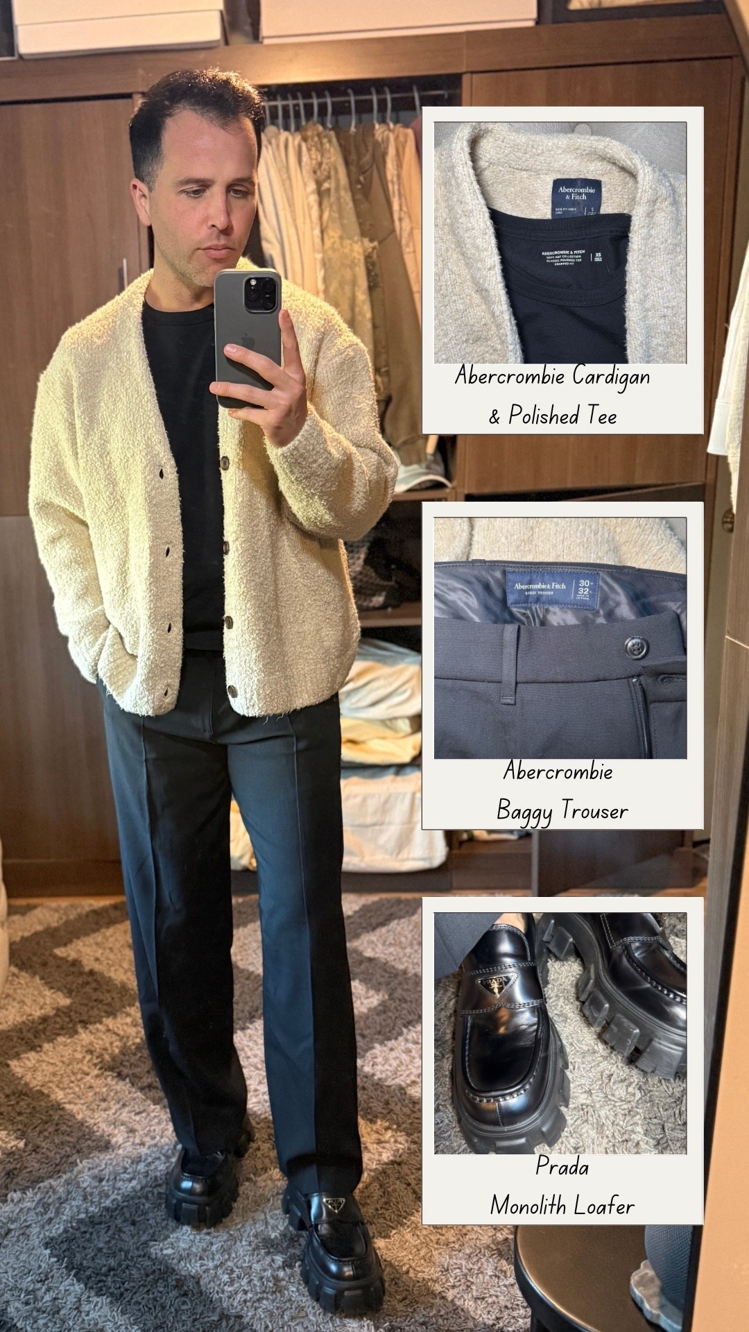 Clean, elevated church outfit with a modern edge. This mixes classic and trending men’s style pieces. First a textured cardigan from Abercrombie & Fitch layered over a polished tee, paired with tailored baggy trousers for that relaxed but put together fit. Finished with Prada Monolith loafers to give it a bold, elevated touch.
Perfect for church, date night, or a smart casual spring outfit. #trousers #prada #abercrombie #springstyle #mensstyle 

#LTKdayinmylife #LTKootd #LTKMens