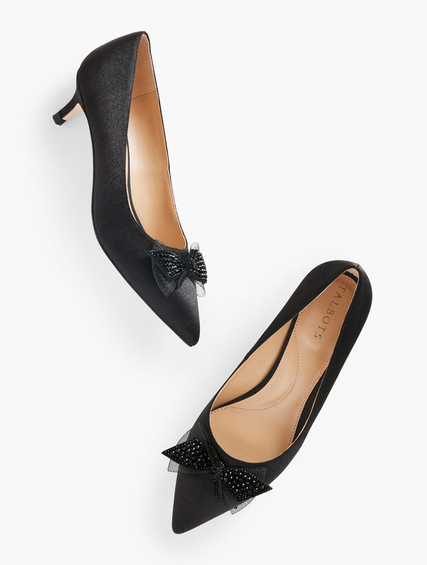Sylvie Bow Kitten Heel Pumps - Satin | Talbots