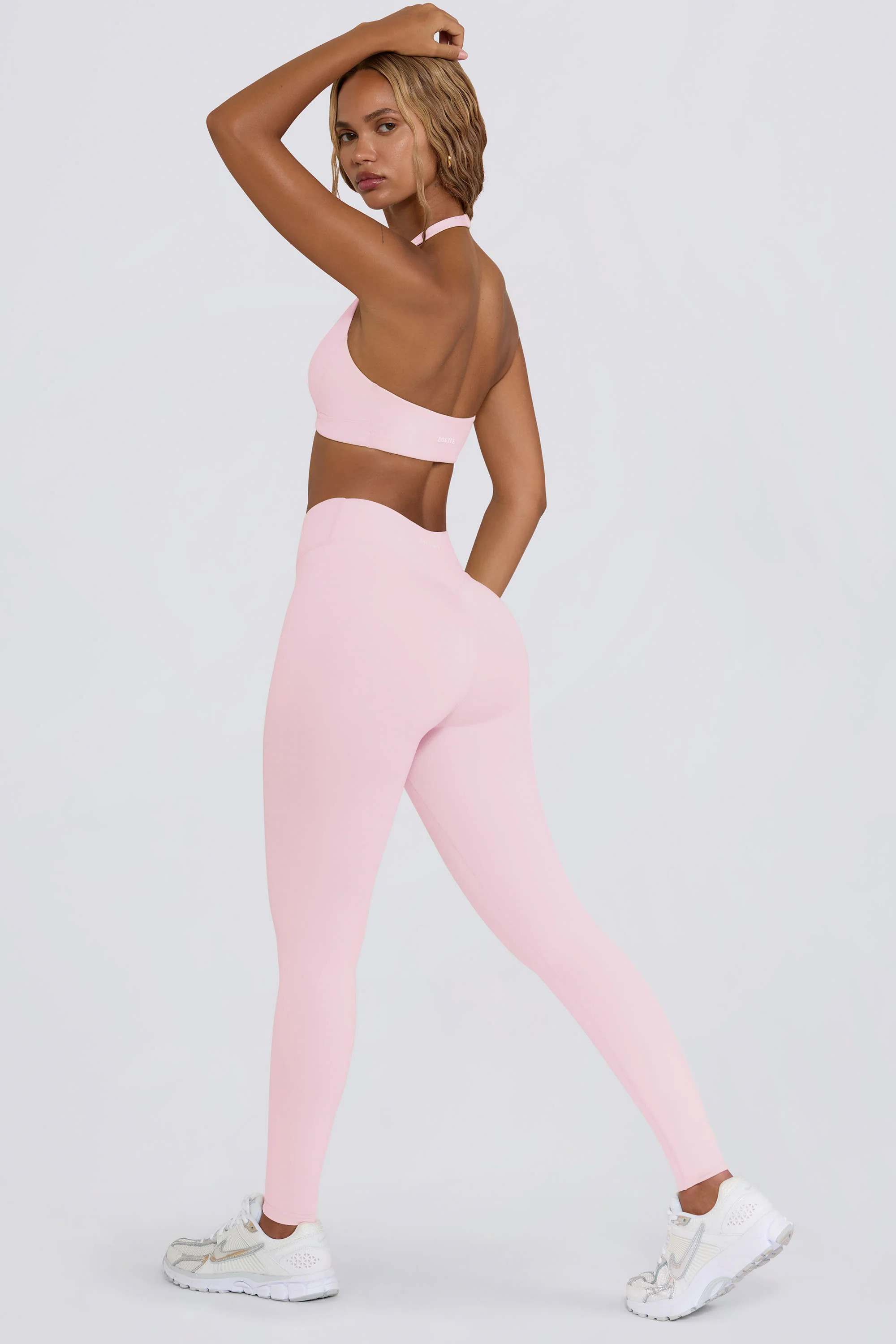 Ruched Mid-Rise Leggings in Pale Pink Marl | Oh Polly