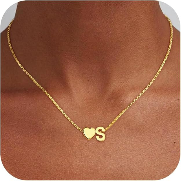 Valentines Day Gifts for Kids Women Teen Girls, 18K Gold Plated Letter A-Z Heart Initial Necklace... | Amazon (US)