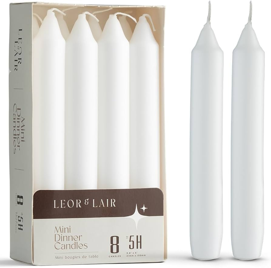 Leor & Lair 6 Inch Short Taper Candles \u2013 Pack of 8 White Candlesticks \u2013 Unscented Short... | Amazon (US)