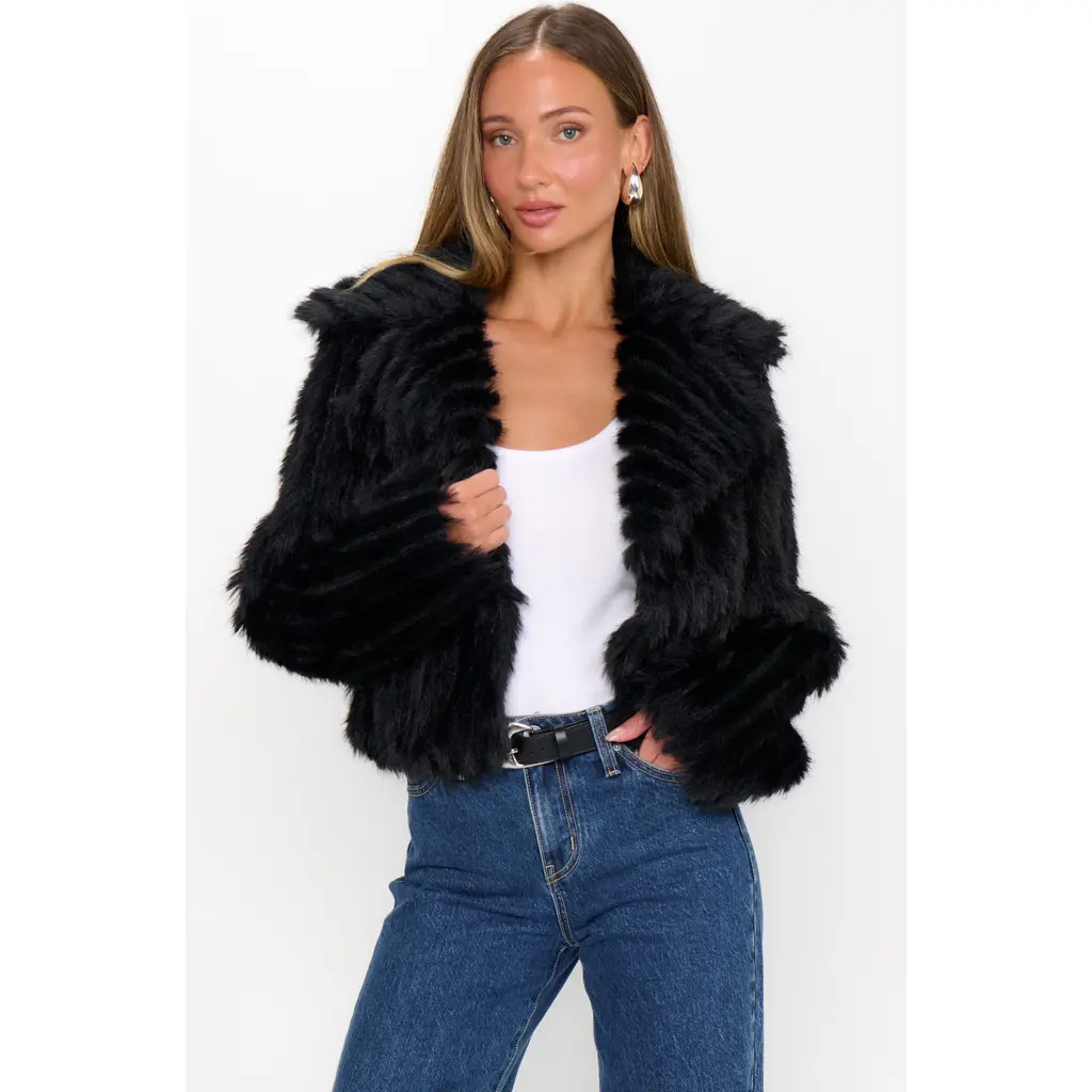 Show Me Your Mumu Salt Lake City Cropped Jacket in Black Faux Fur at Nordstrom, Size Small | Nordstrom