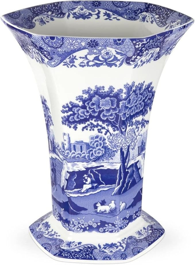Spode Blue Italian Hexagonal Vase - 10.5" Porcelain Decorative Accent with Oriental-Inspired Deta... | Amazon (US)