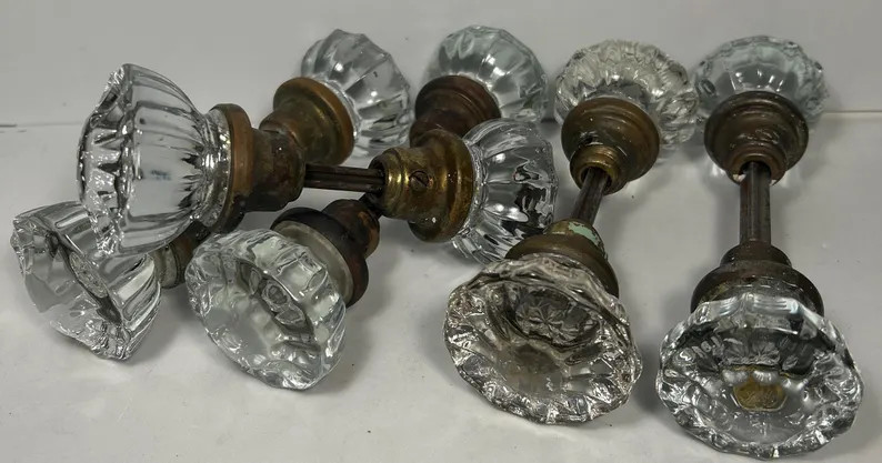 Vintage Crystal Door Knob UV 365 Glow Brass Glass Double Door Knobs Wear and Tarnish to Spindles ... | Etsy (US)