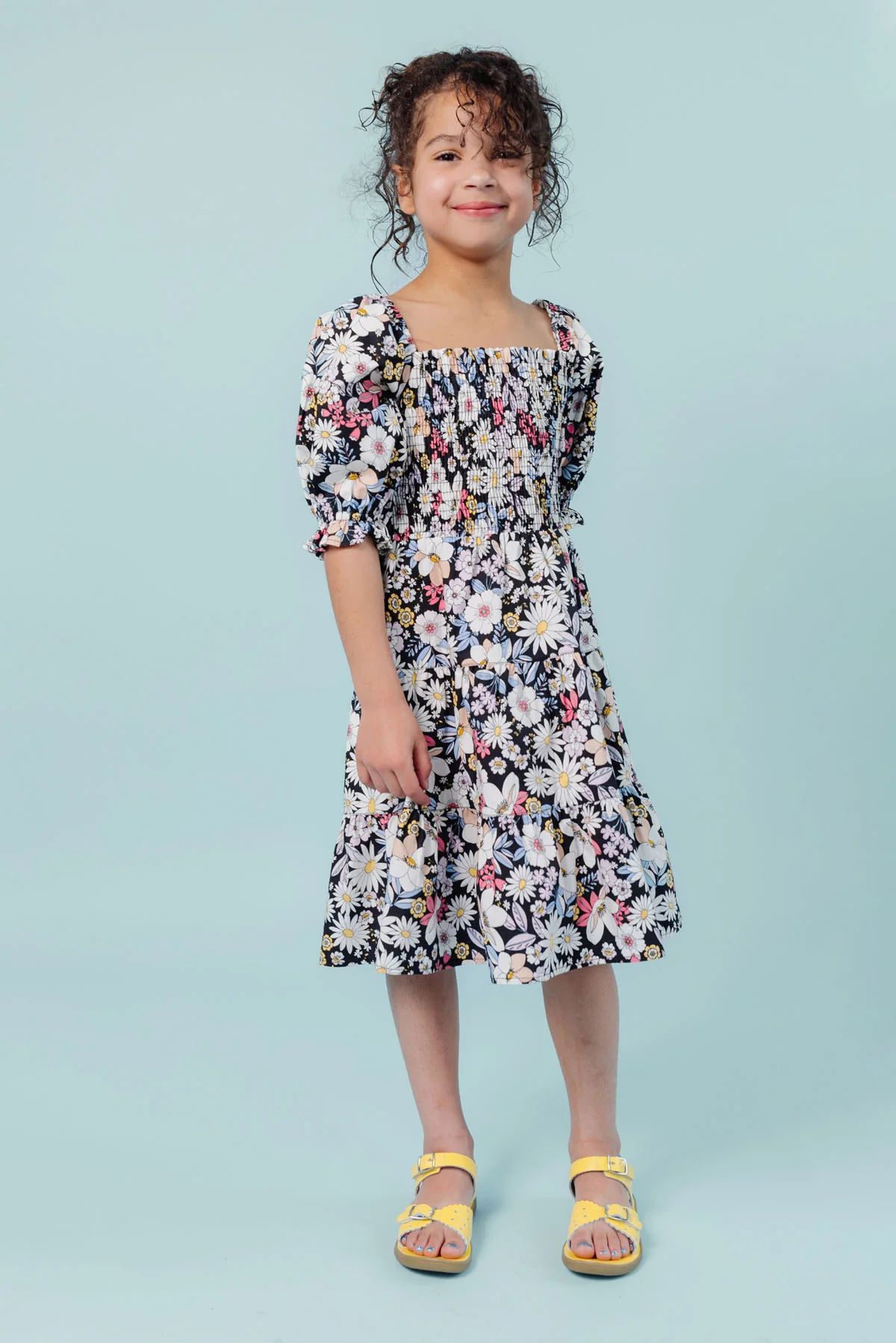 Girls Puff Sleeve Dress - Retro Floral | Rachel Parcell