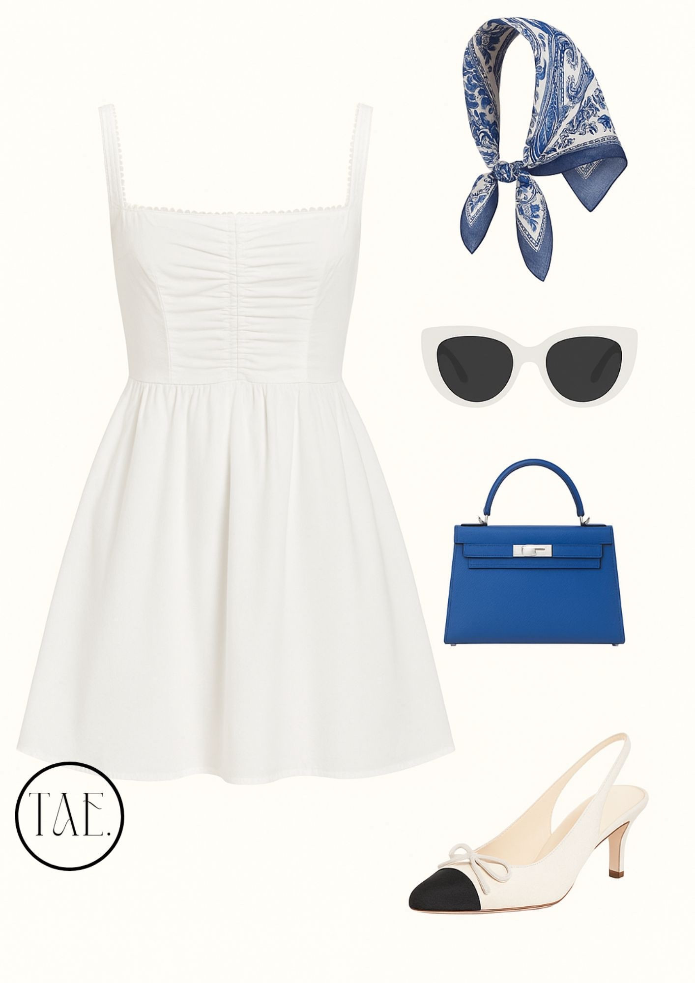 POV: You’re strolling coastal towns in the South of France with a croissant in one hand and a Kelly bag in the other 🥐💙 This French girl summer look is the perfect blend of classic, elegant, and timeless. Linking every piece to help you recreate this aesthetic moment — from the ruched white dress to the cap-toe slingbacks and blue silk scarf.

👜 Tap to shop your next dreamy summer outfit.
#LTKSummer #FrenchGirlStyle #OldMoneyAesthetic #CoastalGranddaughter #RomanticStyle #TimelessFashion #TheAestheticEnthusiast #ChicWardrobeEssentials #ParisianVibes #ElegantOutfitIdeas #CapsuleWardrobeStyle