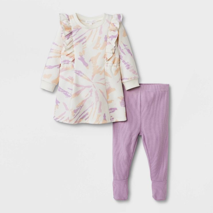 Grayson Mini Baby Girls' 2pc Tie-Dye Ruffle Top & Bottom Set - Purple | Target