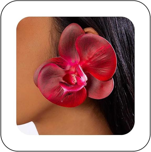 Dervivea Vintage Orchid Flower Earrings Red Orchid Earrings Large Flower Stud Earrings Oversized ... | Amazon (UK)