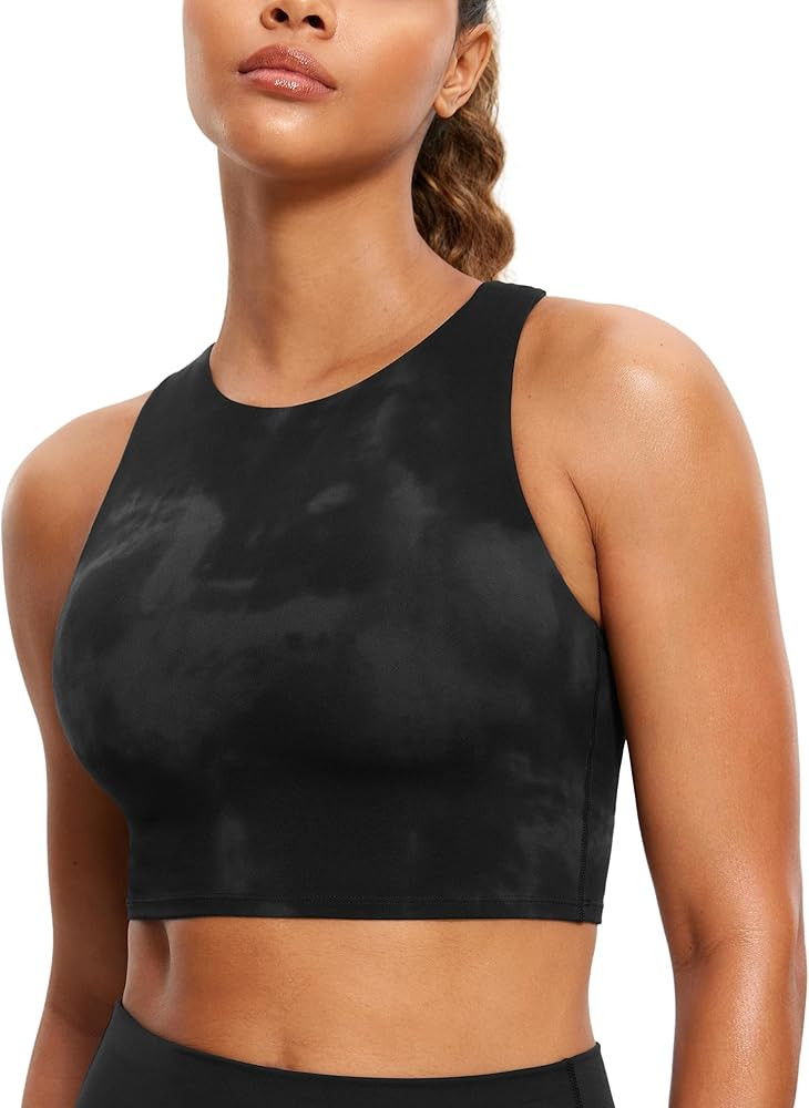 CRZ YOGA Butterluxe Racerback High Neck Longline Sports Bras for Women - Padded Workout Crop Tank... | Amazon (US)