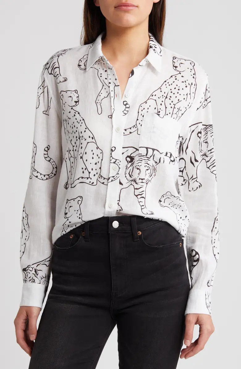 Rails Charli Wild Cat Print Linen Blend Button-Up Shirt | Nordstrom | Nordstrom