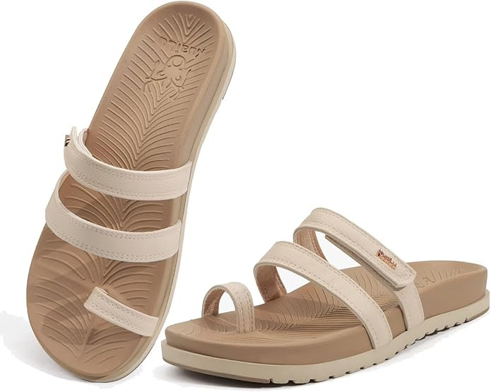 KuaiLu Womens Slides Sandals with Plantar Fasciitis Arch Support Fashion Comfort Adjustable Flat ... | Amazon (US)