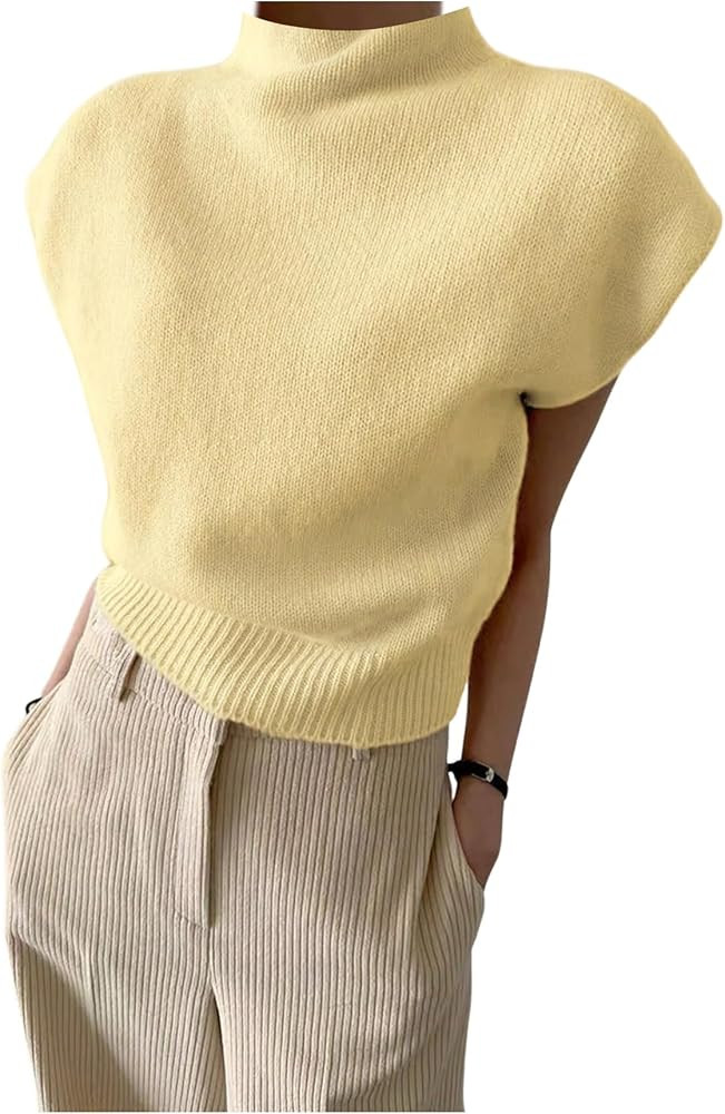 MakeMeChic Women's Turtleneck Sweater Vest Mock Neck Cap Sleeve Sleeveless Knit Tops Pullover Swe... | Amazon (US)