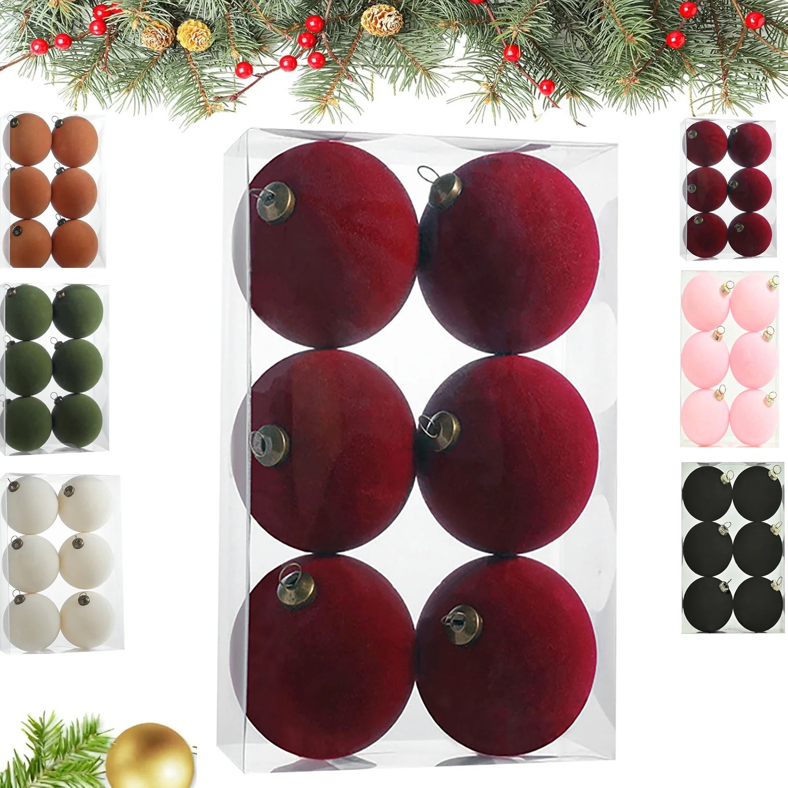 4Pcs Large Velvet Christmas Balls, Burgundy Flocked Christmas Tree Balls Decorative Hanging Ornam... | Walmart (US)
