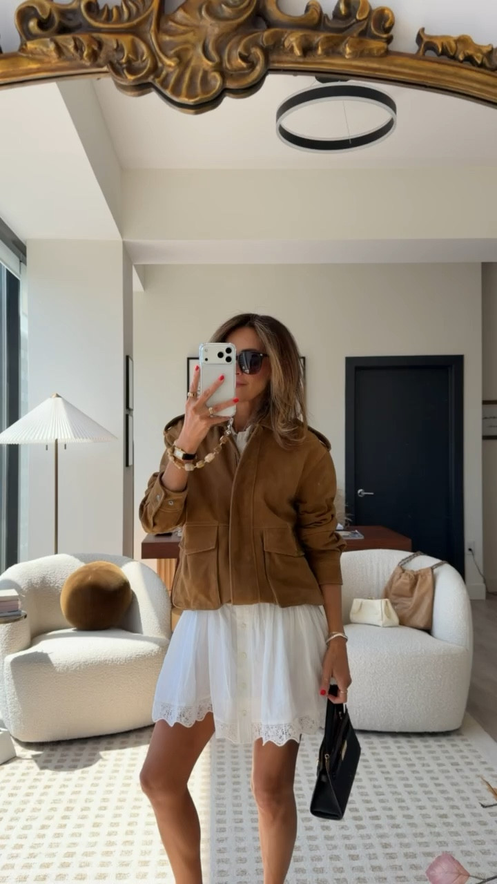 This color combo is my favorite and this suede jacket gives a good masculine contrast to this beautiful feminine LWD! Wore this for a birthday party at a wine pairing! Wearing a 2 on the dress

#LTKOver40 #LTKootd #LTKSeasonal