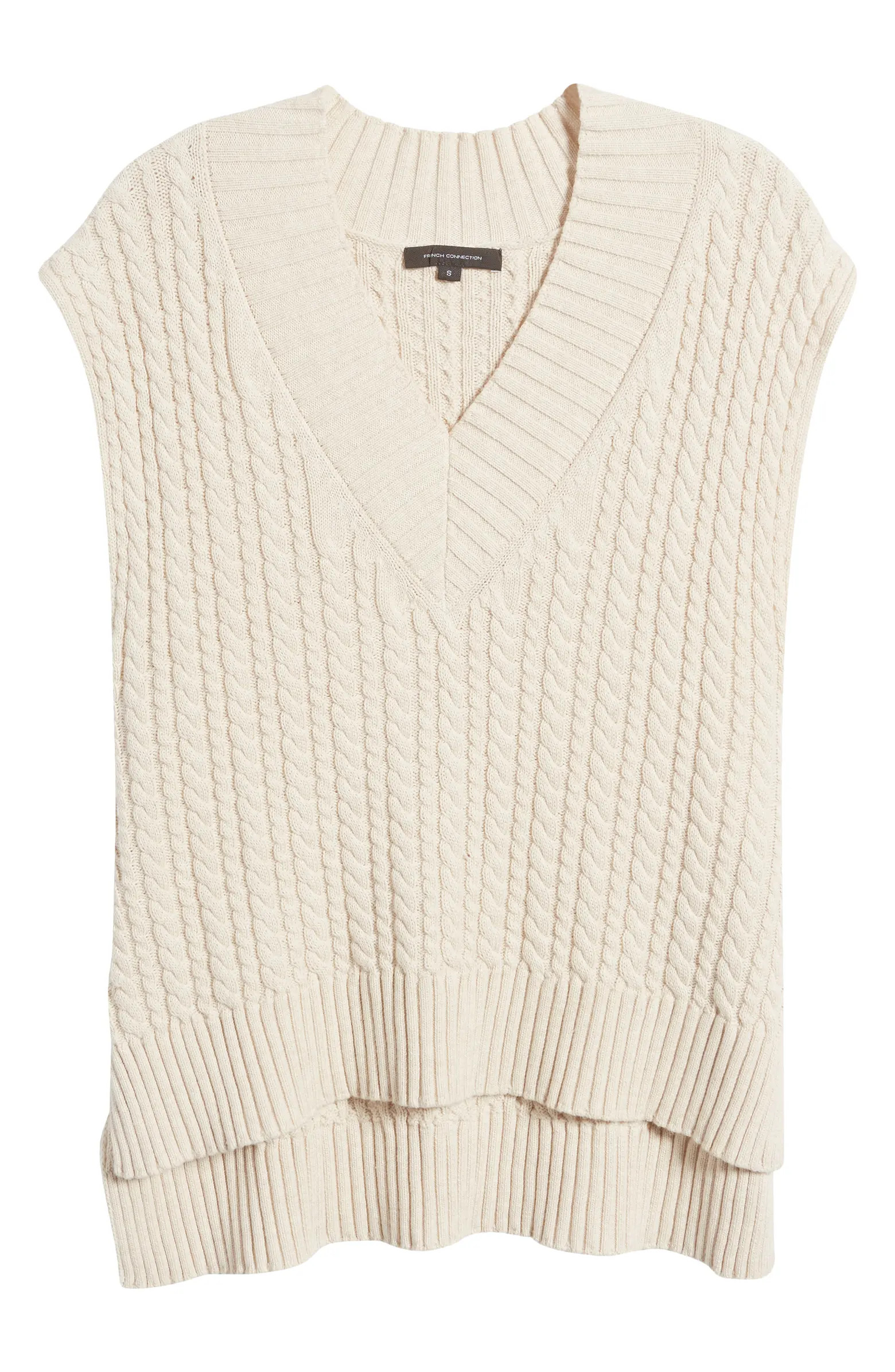 Mozart Cable Stitch Cap Sleeve V-Neck Sweater | Nordstrom