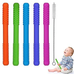 Hollow Teething Tubes Toys for Babies Girls Boys, 5 Pack Silicone Baby Teether Toy Tube for Infan... | Amazon (US)