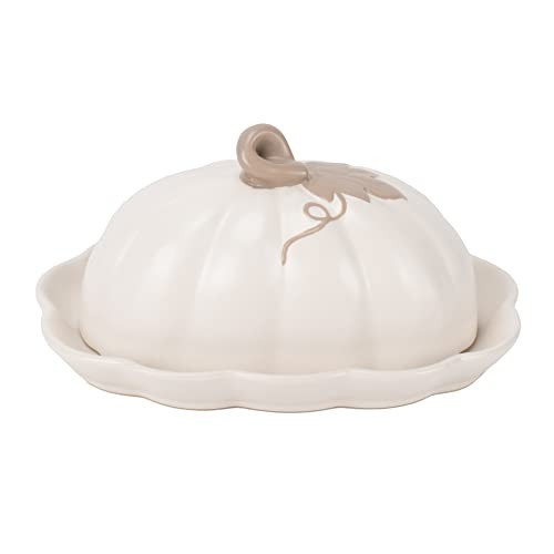Nat & Jules Pumpkin Shaped 8 x 6 Inch Ceramic Scalloped Covered Lid Butter Dish: Perfect for decorating table settings for Thanksgiving, Halloween & Indoor Fall Décor, White | Amazon (US)