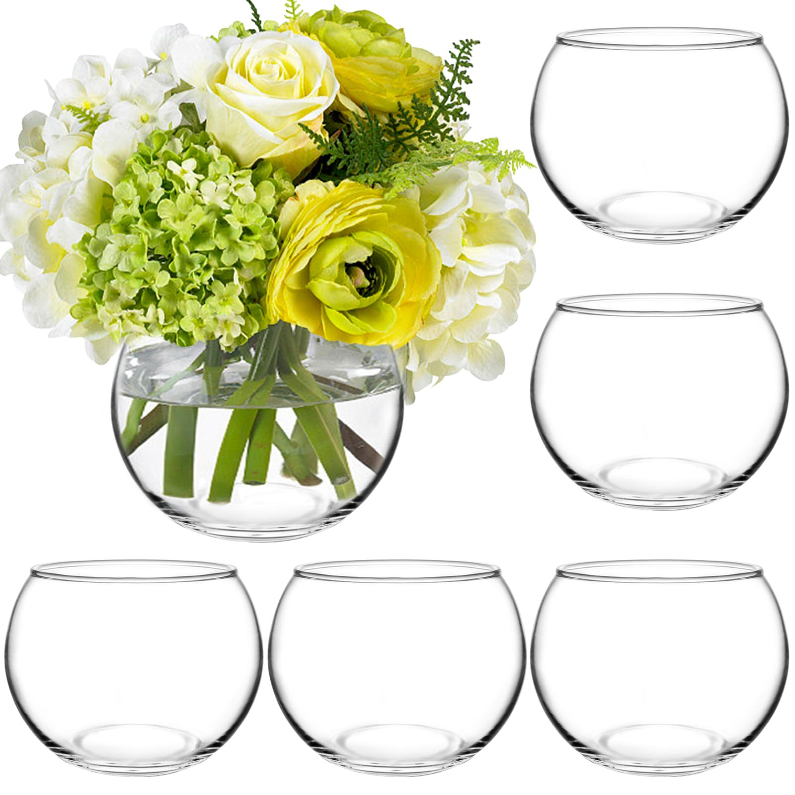 6 Pack Clear Round Glass Vases, 4.7” W x 3.7” H, Bubble Bowl Flower Vase for Table Centerpiec... | Amazon (US)