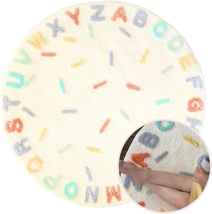 ABC Rug for kids room - 39.4 in Diameter Round Nursery Rug for baby girl - Washable & Hand Tufted... | Amazon (US)