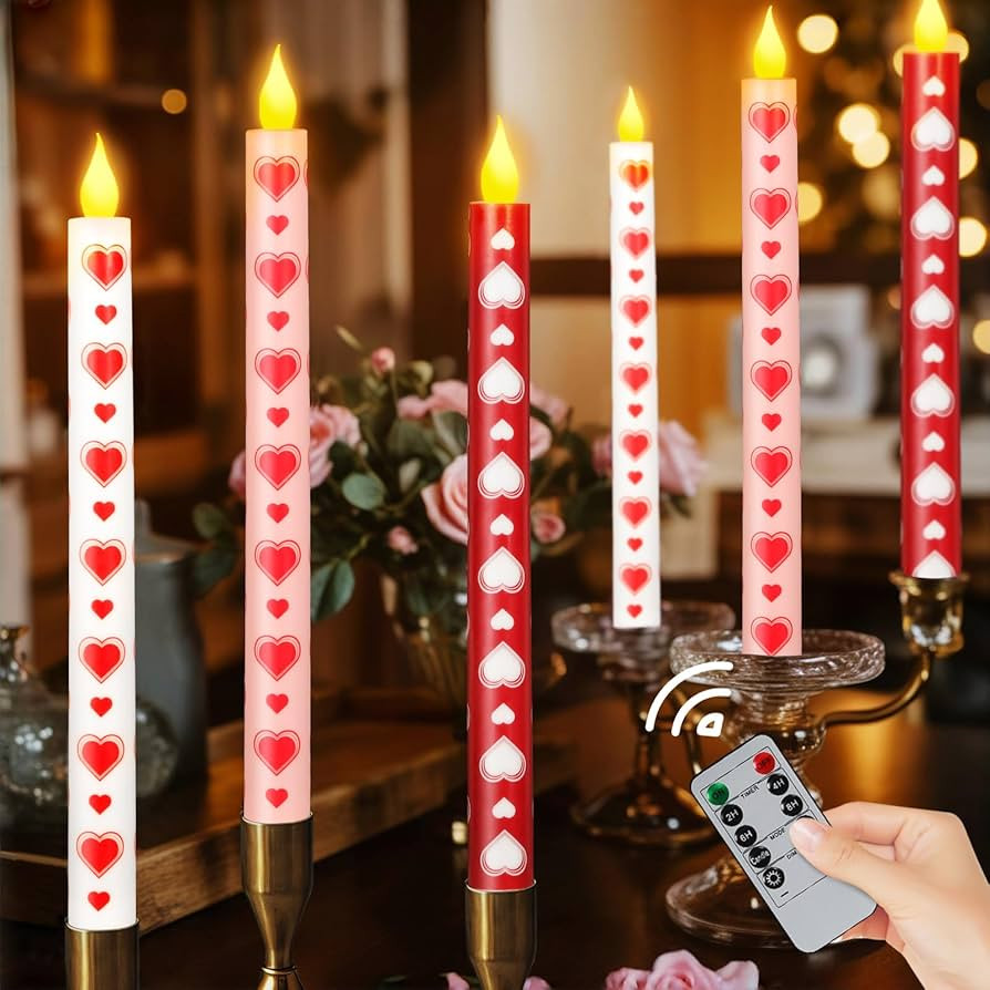6PCS Valentine Day Flameless Taper Candles with Remote - 10.63" Love Heart LED Candles Battery Op... | Amazon (US)
