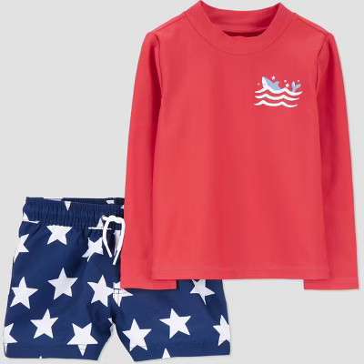 Carter's Just One You® Toddler Boys' 4th Of July Long Sleeve Shark Rash Guard and Trunk Set - Re... | Target