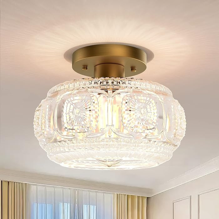 Semi Flush Mount Ceiling Light, Globe Glass Ceiling Light Fixture, Gold Modern Lighting for Hallw... | Amazon (US)