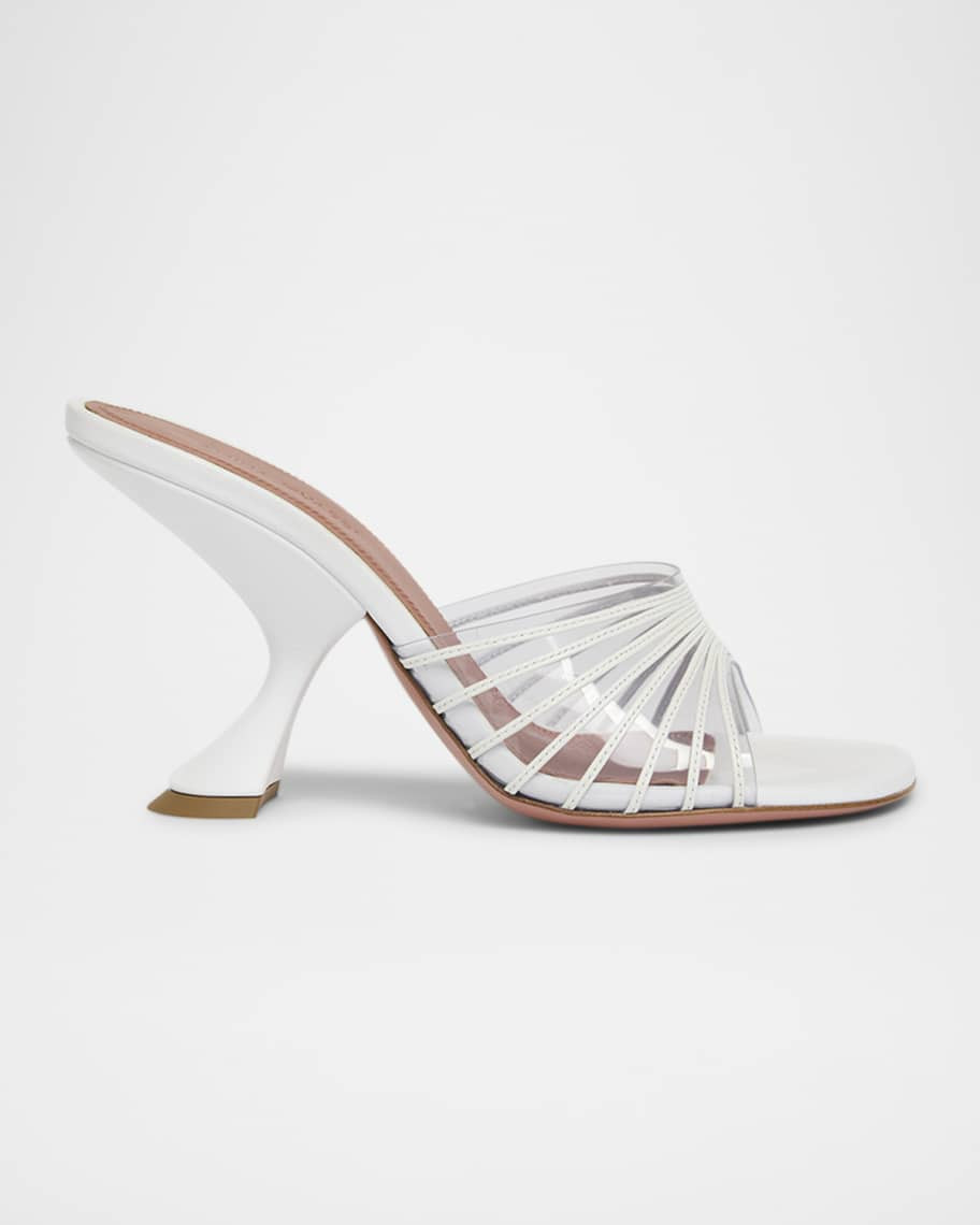 Amina Muaddi Mookie Multi-Strap Clear Mule Sandals | Neiman Marcus