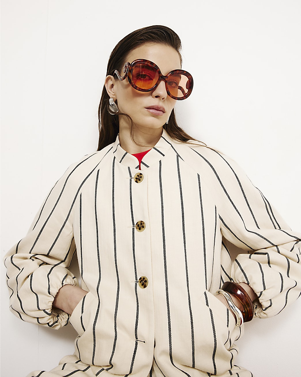 Cream Stripe Bomber Jacket | River Island UK & IE