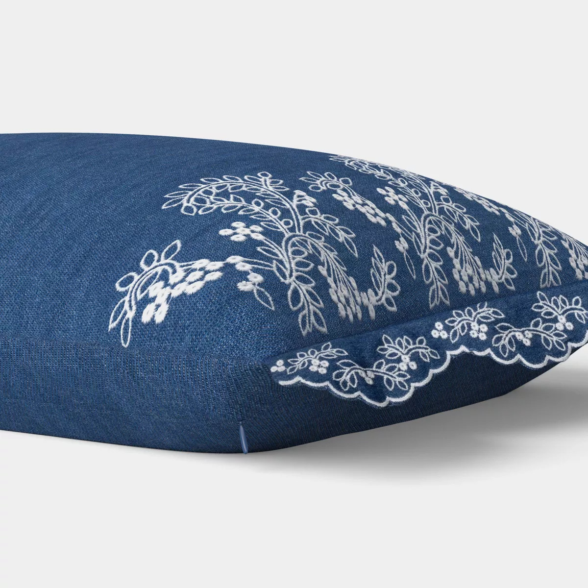 Lumbar Denim Floral Eyelet Throw Pillow Blue/Cream - Threshold™ designed with Studio McGee | Target