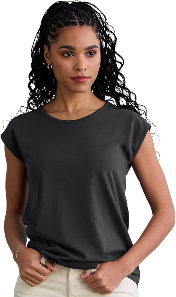 Fair Indigo Women's Organic Pima Cotton Cap Sleeve Easy Tee | Amazon (US)