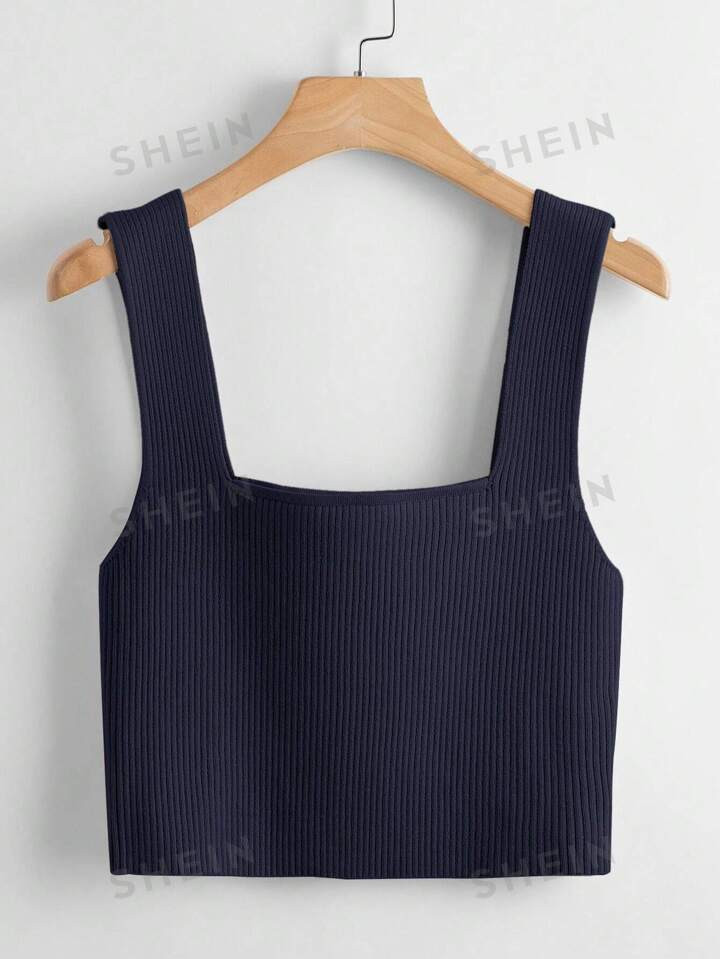 SHEIN EZwear Crop Tank Top mit einfarbig Rippenstrick | SHEIN