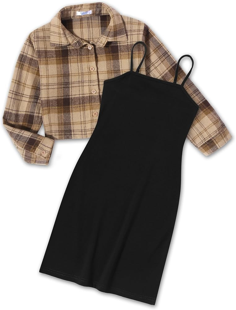 Arshiner Girls Dresses 2 Piece Outfit Cami Dress with Crop Button Up Blouse Shirt Clothing for 5-... | Amazon (US)