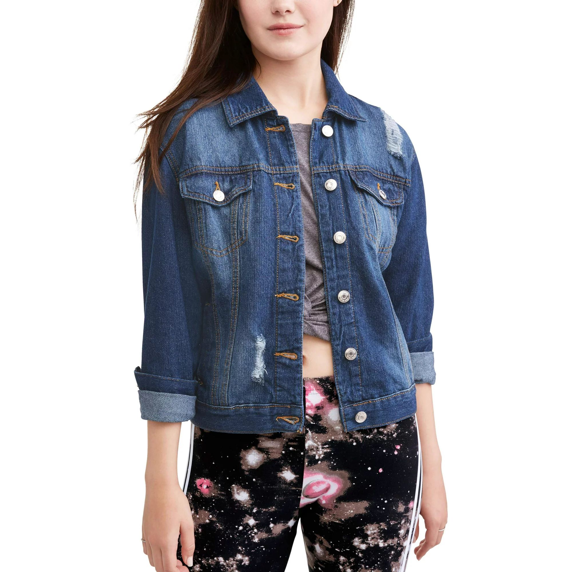 New Look Juniors' Distressed Denim Jacket | Walmart (US)