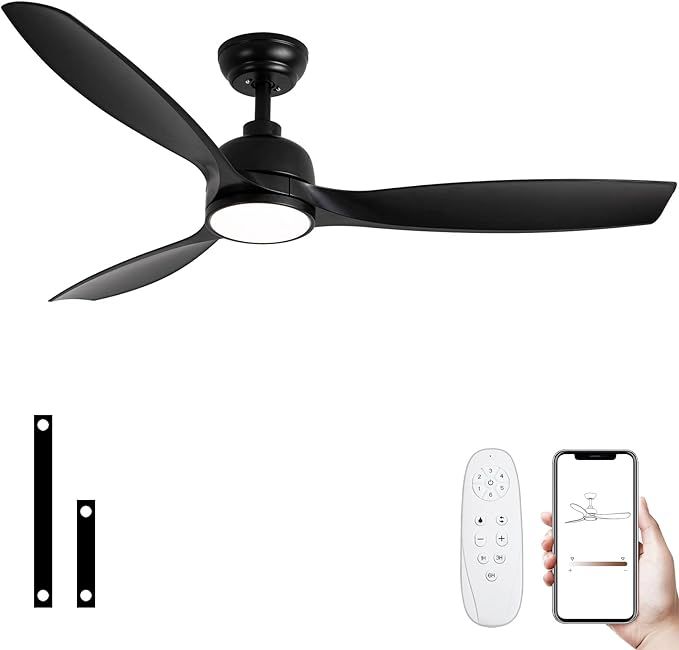 SODSEA 52 Inch Ceiling Fan with Lights, Black Modern Ceiling Fan with Remote/APP Control Dimmable... | Amazon (US)