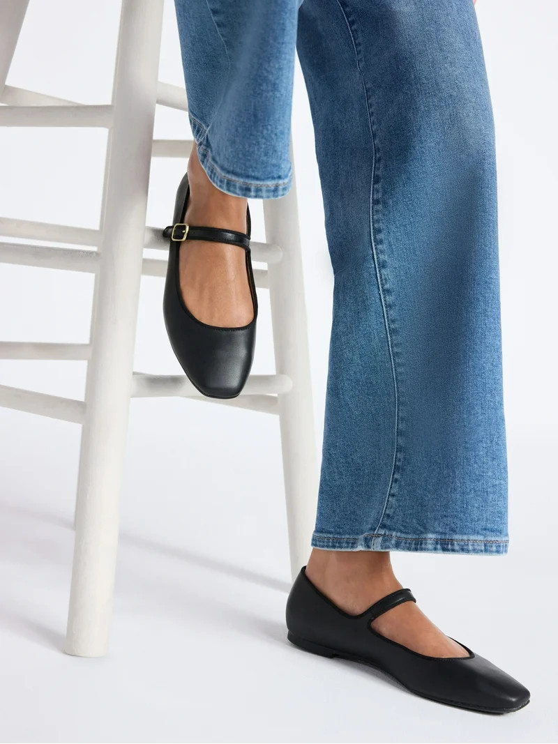 Time and Tru Women's Faux Leather Mary Jane Flats | Walmart (US)