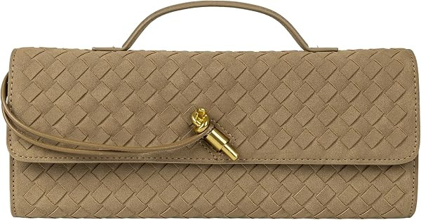 Joryin Woven Purse for Women Evening Clutch Woven Leather Handbags Suede Crossbody Bag Purse Formal Evening Bag | Amazon (US)
