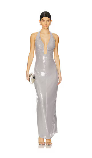MISHA Alusia Sequin Gown in Metallic Silver. - size S | Revolve Clothing (Global)