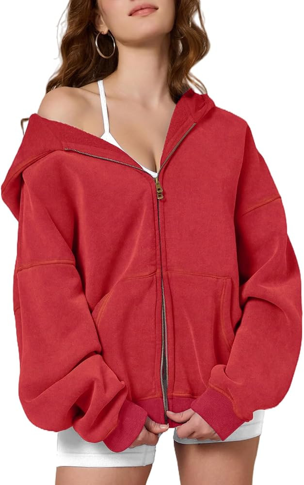 Dnzzs Womens Zip Up Hoodie Oversized Acid Wash Sweatshirts Heavyweight Fall Fashion Outfits Casua... | Amazon (US)