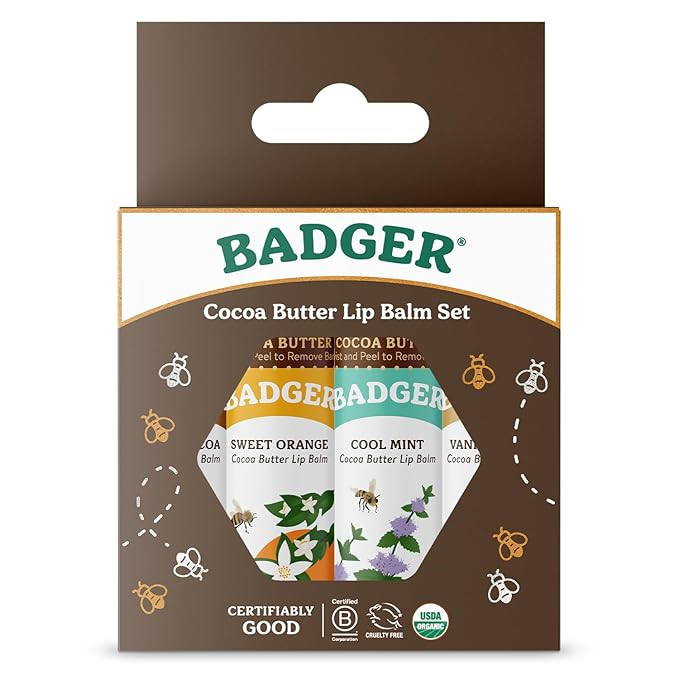 Badger Cocoa Butter Lip Balm Set, 100% Organic, Long Lasting Lip Moisturizers, Lip Care Variety P... | Amazon (US)